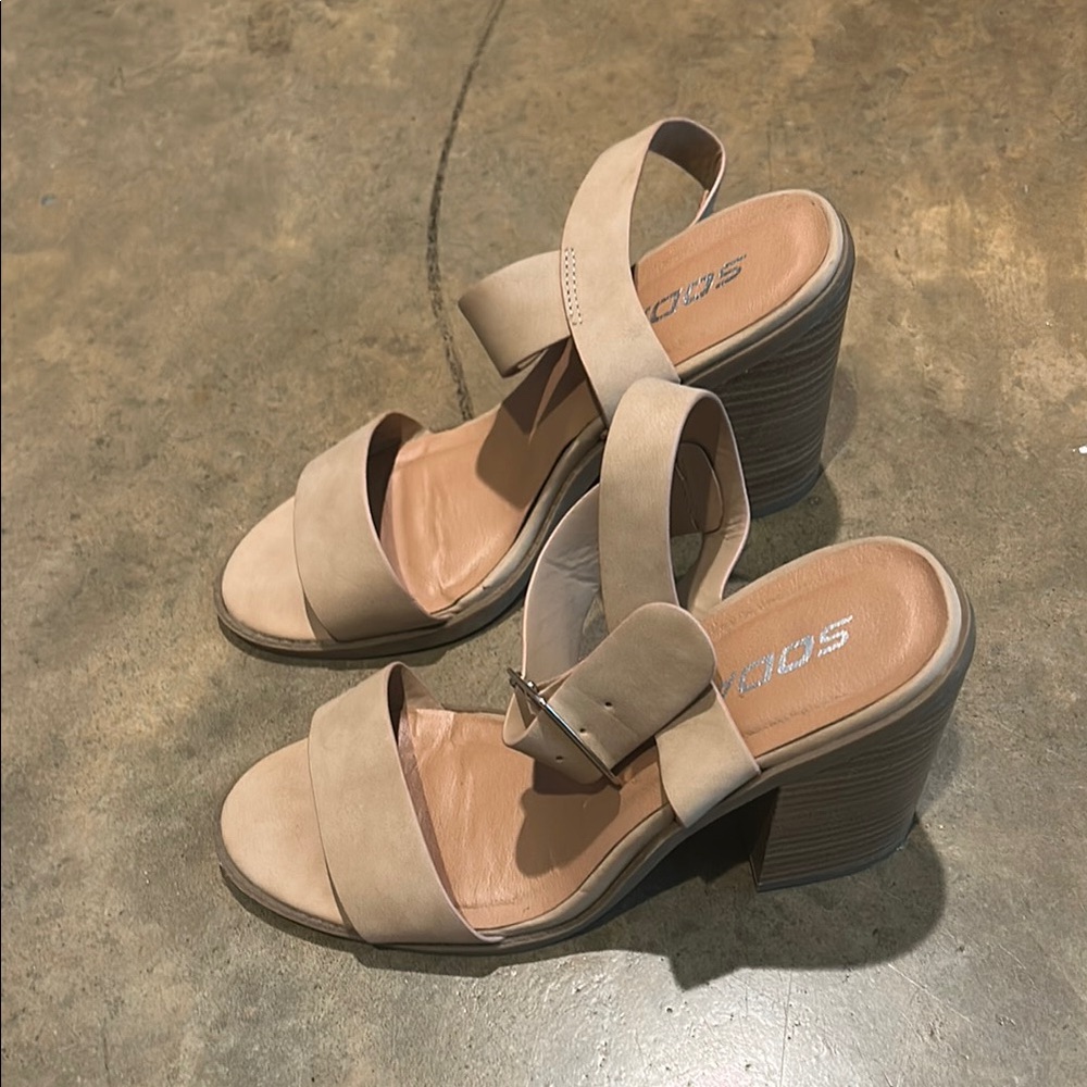 Soda Women's Beige Block Heel Sandals